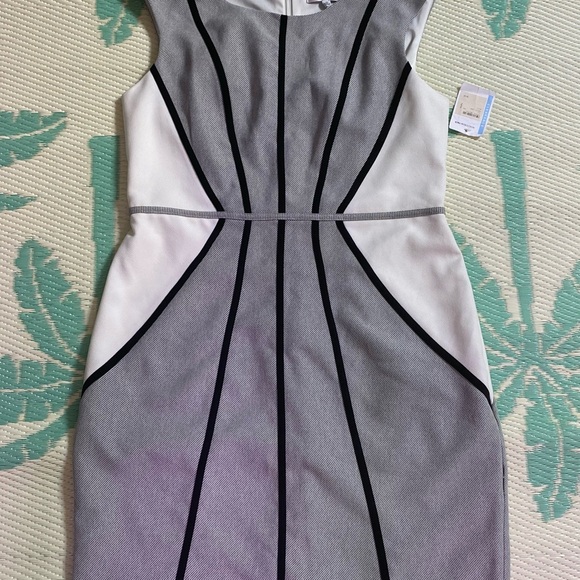 Sandra Darren Gray and White Midi Dress - Picture 1 of 7